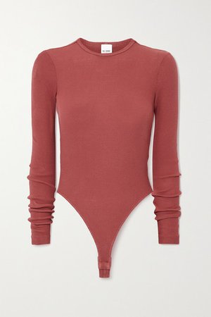 60s Ribbed Cotton-jersey Thong Bodysuit - Antique rose