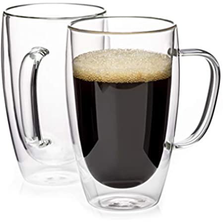 Amazon.com: Sweese 416.101 Glass Coffee Mugs Set of 2 - Double Wall Tall Insulated Tea Cups Coffe Cups with Handle Glassware, Perfect for Cappuccino, Latte, Macchiato, Tea, Coffee Lover, Iced Beverages, 15 oz : Home & Kitchen