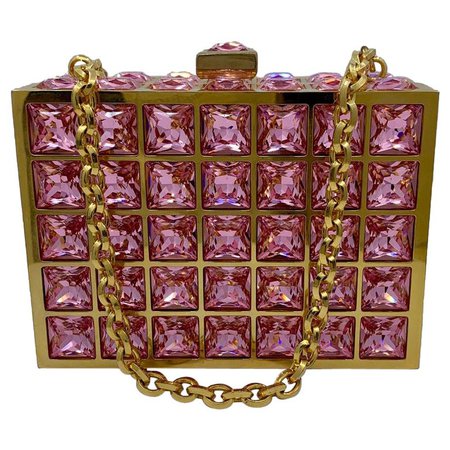 Unique Judith Leiber Pink Ice Cube Crystal Minaudiere Evening Bag For Sale at 1stdibs