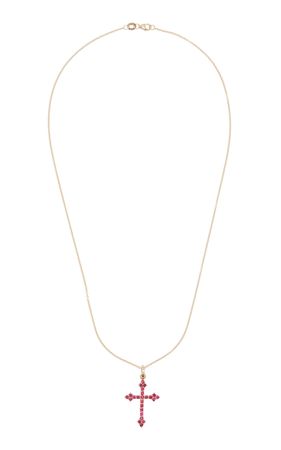 Gothic Cross 14k Yellow Gold Ruby Necklace By Dru. | Moda Operandi