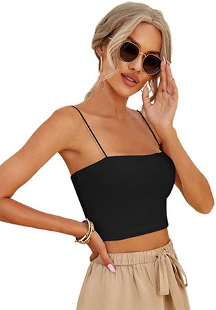SheIn Women's Basic Plain Spaghetti Strap Tube Crop Cami Top Solid Black Large at Amazon Women’s Clothing store