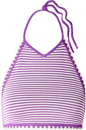 The Clara Striped Crochet-knit Halterneck Bikini Top - Purple