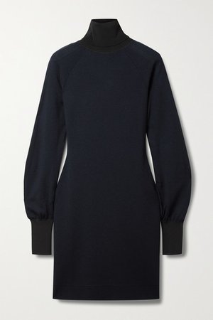 Two-tone Wool-blend Turtleneck Mini Dress - Midnight blue