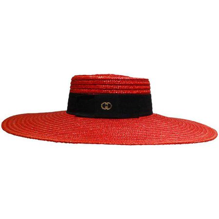 1980s Limited Edition Red "Gucci" Straw Hat For Sale at 1stdibs