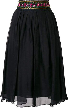 Pre-Owned embroidered midi skirt