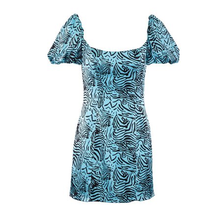 Koko Blue Tiger Print Silk Satin Mini Dress – De La Vali