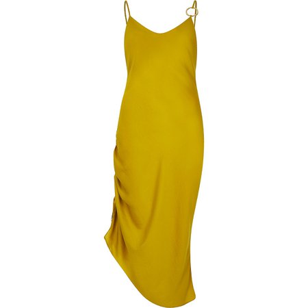 Yellow ruched slip midi dress - Slip & Cami Dresses - Dresses - women