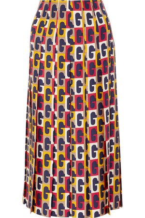 Gucci | Pleated printed silk-twill midi skirt | NET-A-PORTER.COM