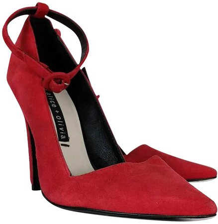 Red Suede Ankle Strap Pumps Sz 8.5