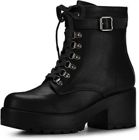 Amazon.com | Allegra K Women's Zip Chunky Heel Platform Ankle Black Combat Boots - 6 M US | Ankle & Bootie