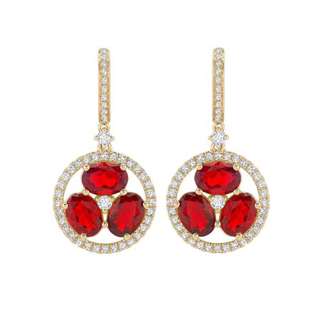 SPECIAL EDITION FIRE OPAL AND DIAMOND THREE LEAF FLOWER DROP EARRINGS IN YELLOW GOLD- KIKI McDONOUGH