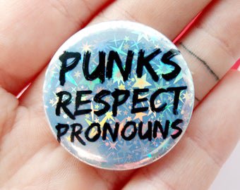 Holographic punks respect pronouns badge lgbt pins trans and | Etsy