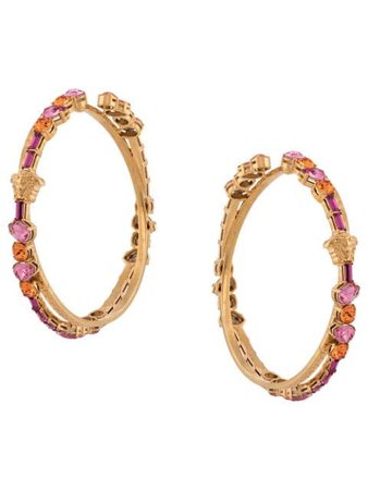 Versace Greca Crystal-Embellished Hoop Earrigns Aw20 | Farfetch.Com