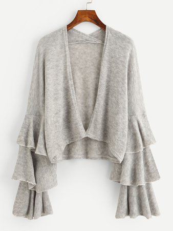 Tiered Frill Sleeve Open Front Knit Sweater Cardigan