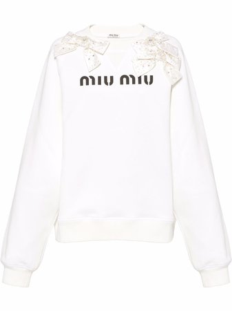 Miu Miu embellished-bow Cotton Fleece Sweatshirt - Farfetch