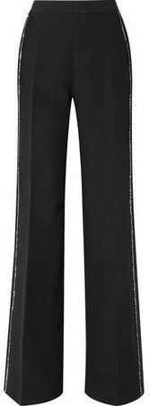 Crystal-embellished Crepe Wide-leg Pants - Black