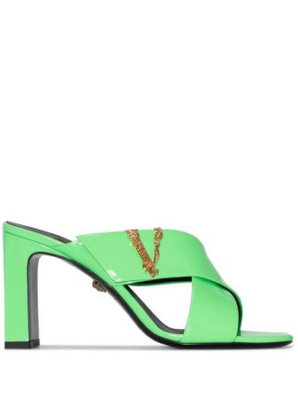 Versace Virtus 85mm patent-leather mules green DST570MD1VE - Farfetch