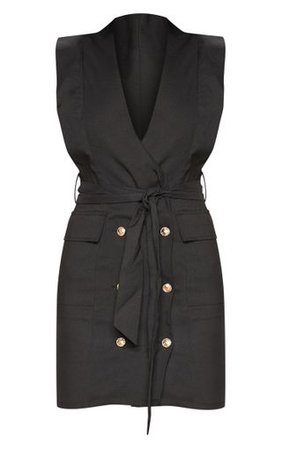 Black Sleeveless Gold Button Detail Blazer Dress | PrettyLittleThing