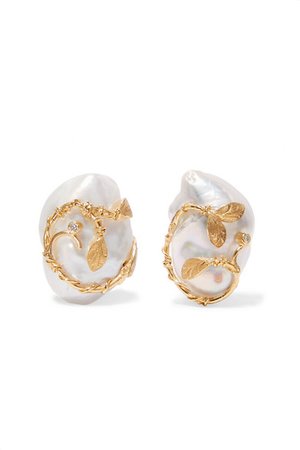 Of Rare Origin | Hedera gold vermeil, pearl and diamond clip earrings | NET-A-PORTER.COM