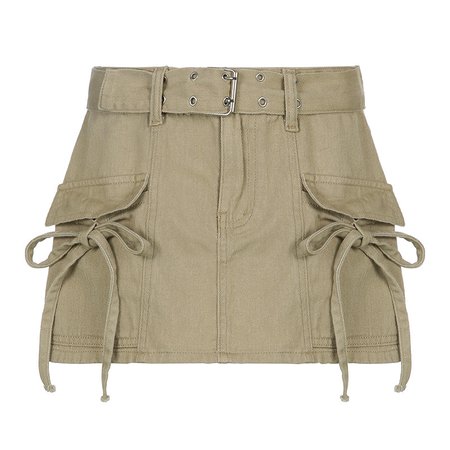 Belt Khaki Low Waist Summer Mini Denim Pockets Lace Up Streetwear Shor – Al Grandé Boutique