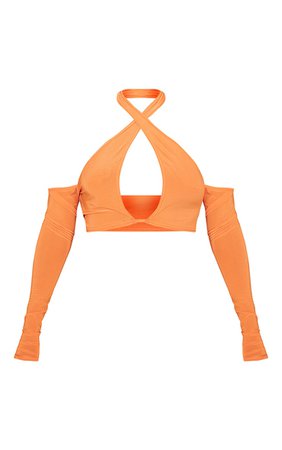 Orange Slinky Cold Shoulder Crop Top | PrettyLittleThing USA