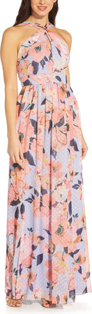 Floral Print Halter Chiffon Gown ADRIANNA PAPELL