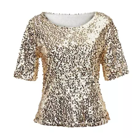 Biziza Women's Round Neck Glitter Sequins Shirts Top Casual Cap Sleeve Party Tee Tops Gold - Walmart.com