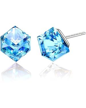 Amazon.com: Cube Austrian Crystal Drop Stud Earrings for Women Fashion S925 Sterling Silver Hypoallergenic Jewelry (Light Blue): Clothing, Shoes & Jewelry