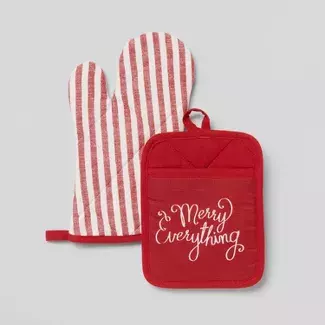 2pc Cotton Striped Oven Mitt And Pot Holder Set Red - Threshold™ : Target
