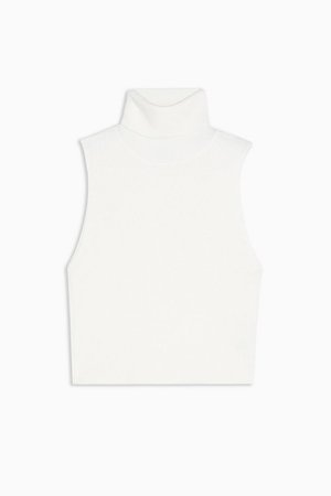 Ivory Sleeveless Roll Neck Knitted Top | Topshop
