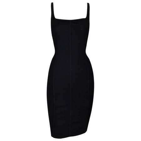 1999 Gucci by Tom Ford Black Knit Bodycon Mini Dress w/ Seam Details For Sale at 1stdibs