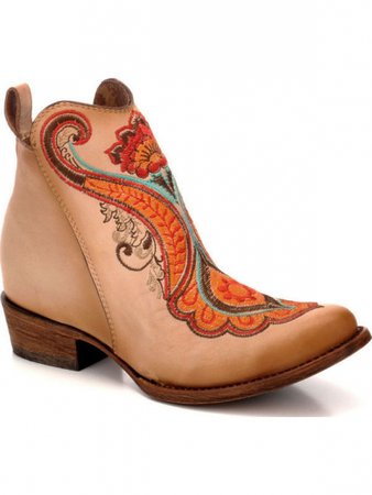 BootAmerica : Corral Womens Natural Orange Embroidery Ankle Western Boot C3269