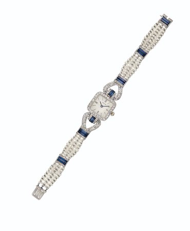 ART DECO DIAMOND, SAPPHIRE AND SEED PEARL WRISTWATCH, CARTIER