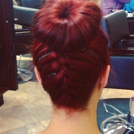 red hair braids bun