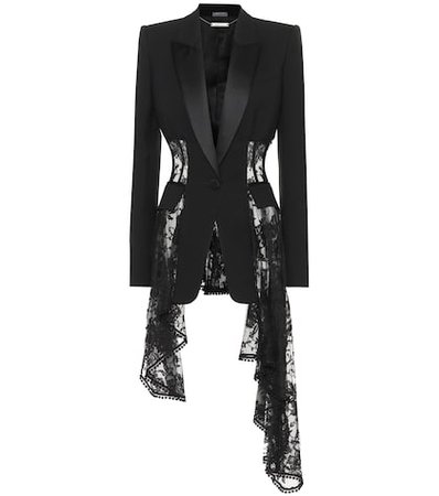 Lace trim wool and silk-blend jacket