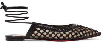 Cage And Curry Woven Leather And Mesh Point-toe Flats - Black