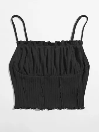 Frill Trim Ruched Front Rib-knit Cami Top | SHEIN USA