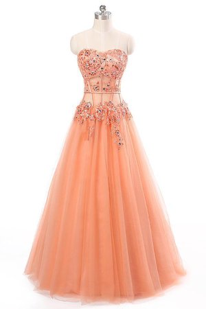 Orange tulle A-line beading formal long dress | prom dresses