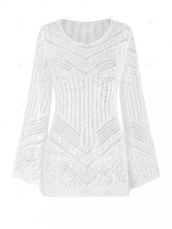 Women's Summer Vacation Crochet Knit Flare Sleeve Cover Up Beach Tunic Mini Dress In WHITE | ZAFUL 2024