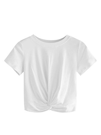MakeMeChic Women's Summer Crop Top Solid Short Sleeve Tie Front T-Shirt Top White L at Amazon Women’s Clothing store:
