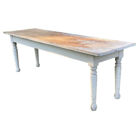 Rustic White Painted Long Narrow Farm Table For Sale at 1stDibs