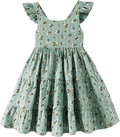 Amazon.com: Toddler Baby Girl Floral Casual Dress Flutter Sleeve Princess Dress Flower Print Sundress Kids Summer Outfit Clothes: Clothing, Shoes & Jewelry