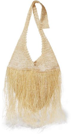 Fringed Woven Straw Tote - Neutral
