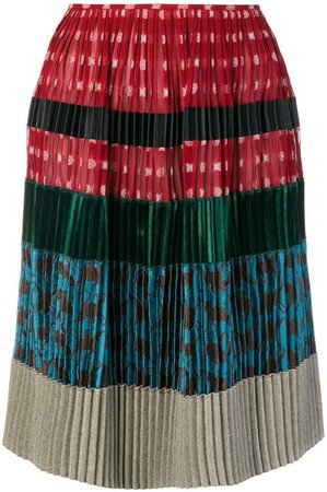 Pre-Owned pleated patchwork skirt