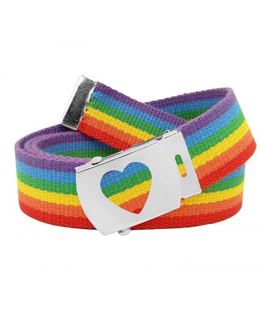 Women's Silver Slider Heart Belt Buckle with Canvas Web Belt - Rainbow - CI17YH47GZE
