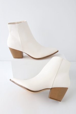 Lulus X Matisse Spirit - Snake Embosssed Boots - White Booties