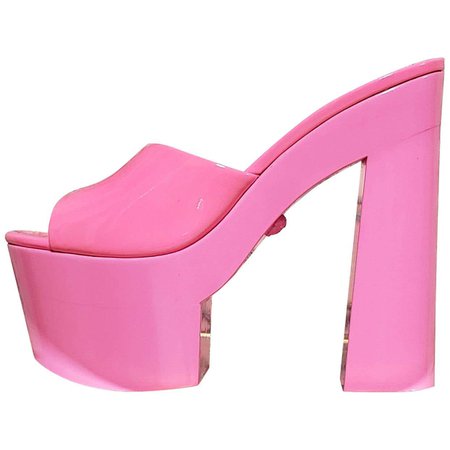 VERSACE Pink Clogs Patent Leather Platform Sandals at 1stDibs