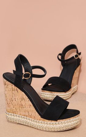 Black Studded Cork Wedge Sandal | Shoes | PrettyLittleThing
