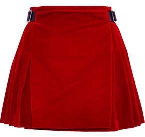 Buckled Leather-trimmed Velvet Mini Skirt