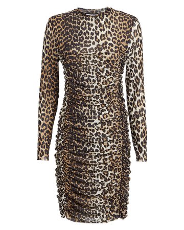 Ganni | Leopard Ruched Mini Dress | INTERMIX®